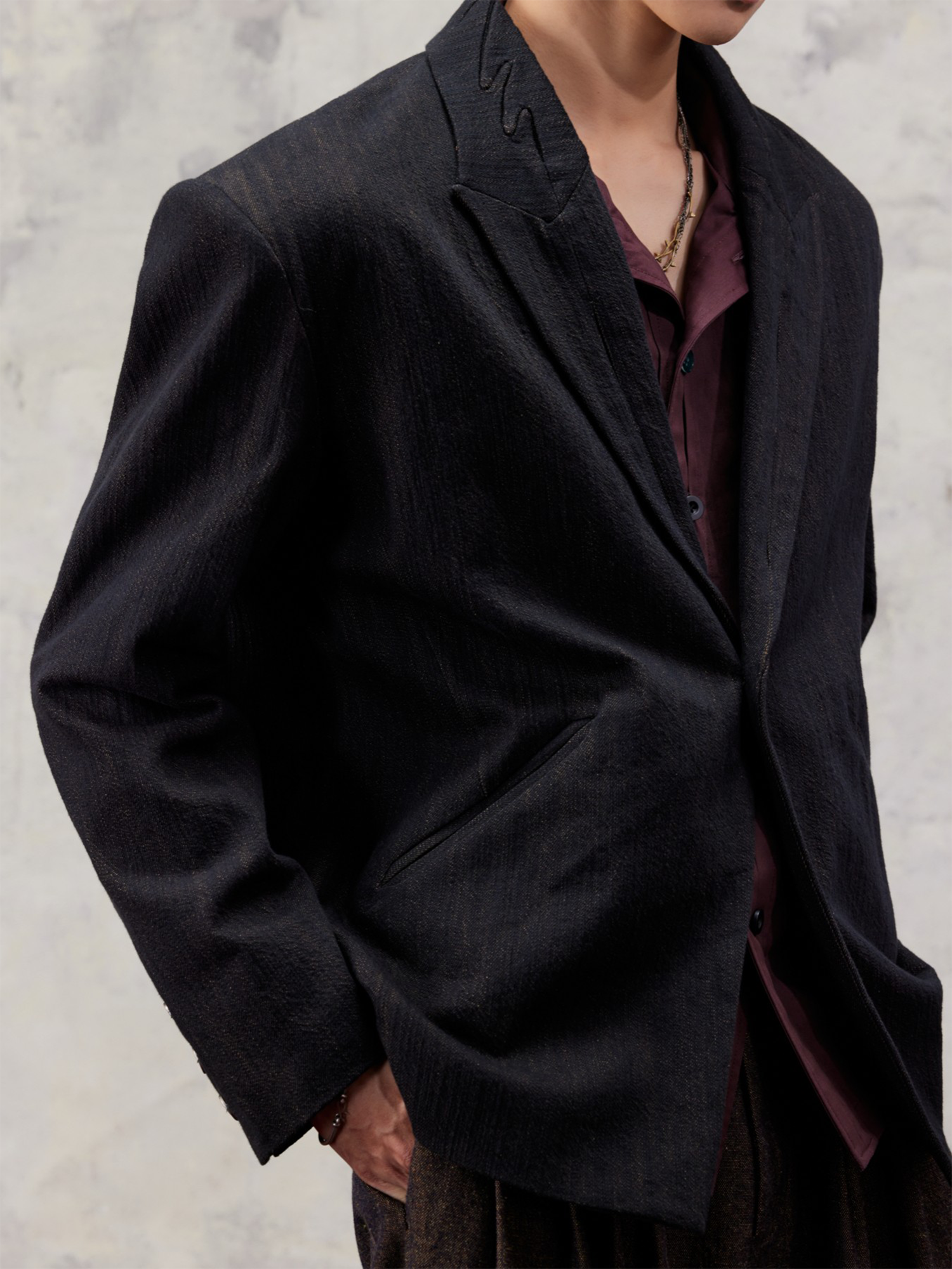 ALVNG AR ANTS Distressed Speckled Cut-Out Collar Blazer-Jacket-S-Free Shipping Leatheretro