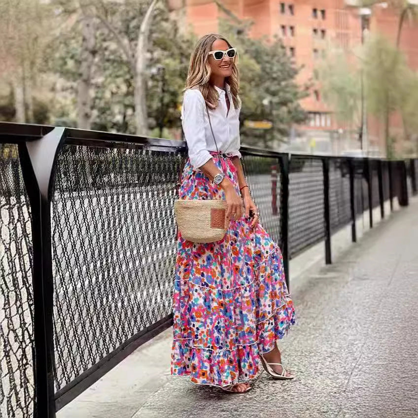 Casual Summer Floral Long Skirts for Women-Skirts-Floral-S-Free Shipping Leatheretro