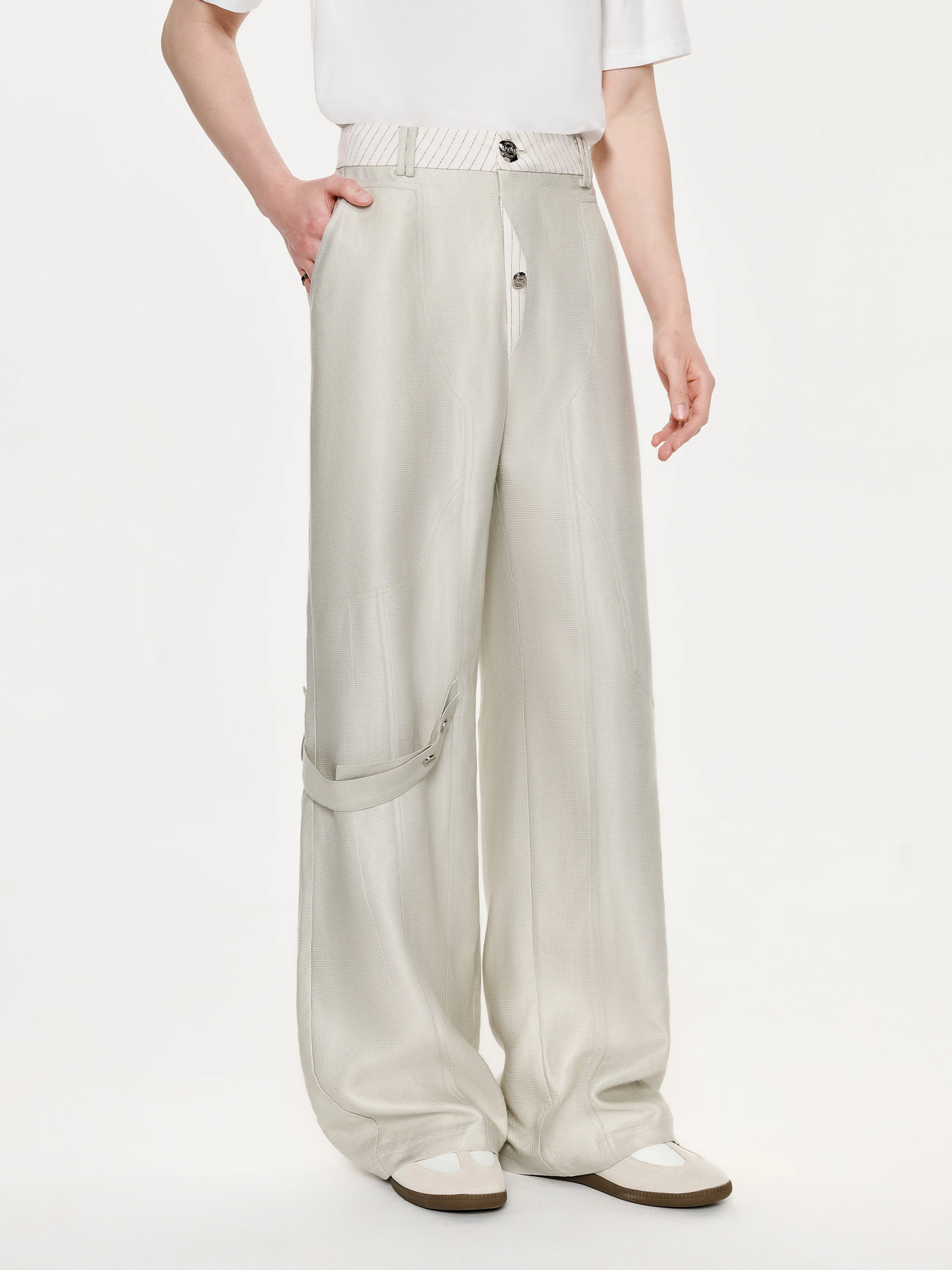 TIWILLTANG Contrast Panel Straight-Leg Pants-Pants-S / 28-31“-Free Shipping Leatheretro