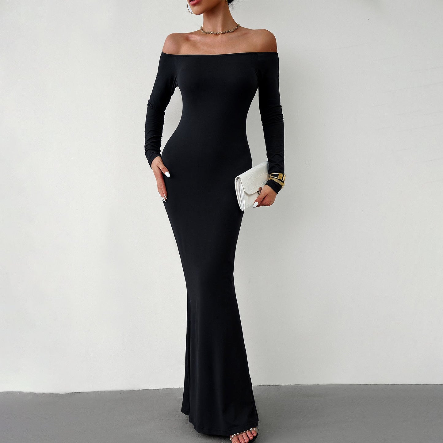 Sexy Off The Shoulder Long Knitted Dresses-Dresses-Black-S-Free Shipping Leatheretro