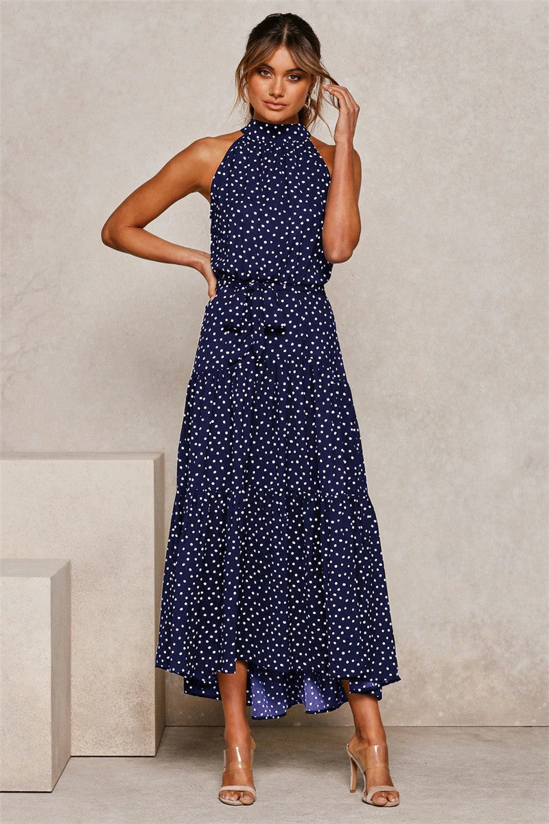 Casual Halter Summer Long Dresses-Dresses-Navy Blue-XS-Free Shipping Leatheretro