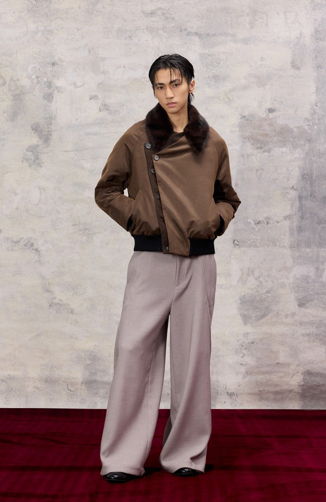 ALVNG AR ANTS Asymmetrical Placket Faux Fur Collar Jacket-Jacket-S (Preorder)-Free Shipping Leatheretro