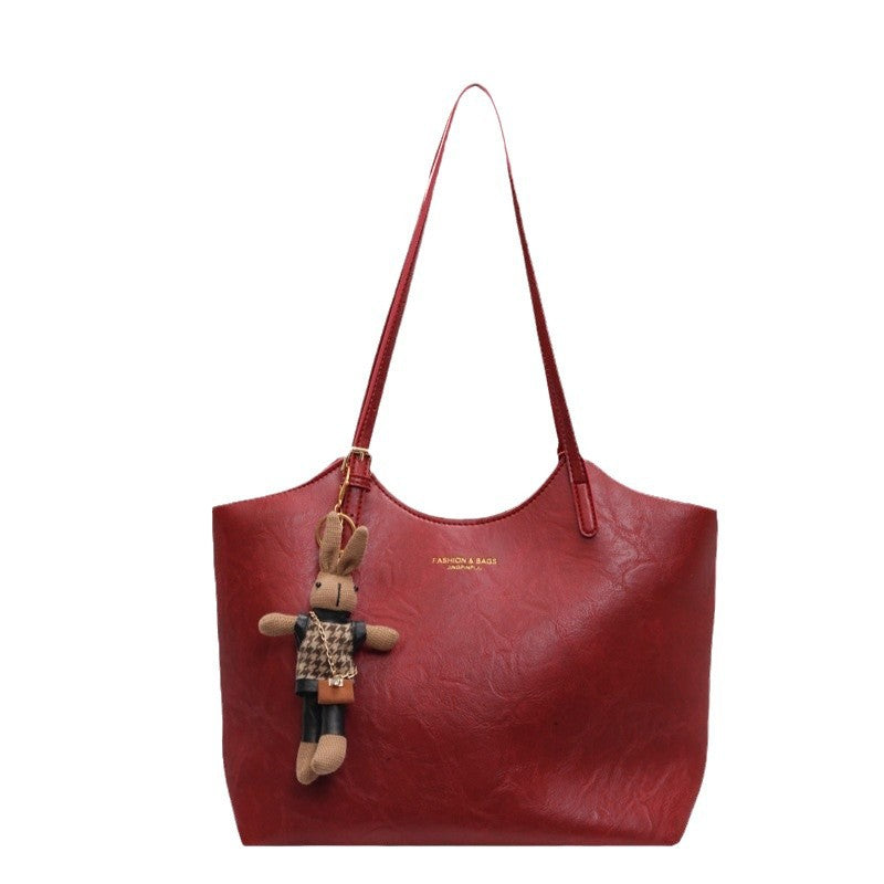 Vintage Soft Faux Leather Tote Bag for Women-Black with pendant.-Free Shipping Leatheretro