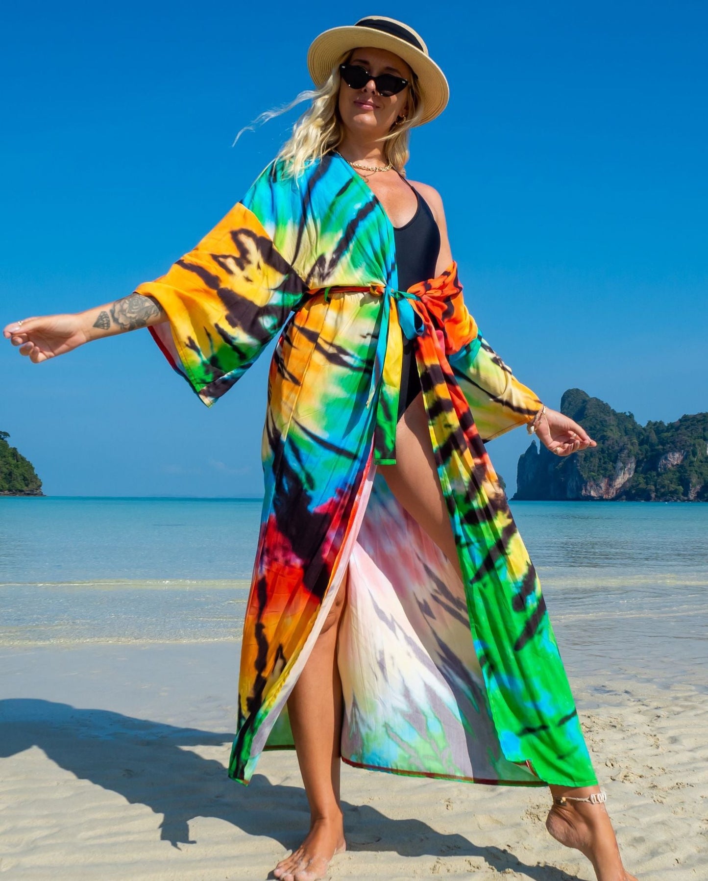 Fashion Floral Print Summer Kimono Beachwear Cover Ups-Rainbow-One Size-Free Shipping Leatheretro
