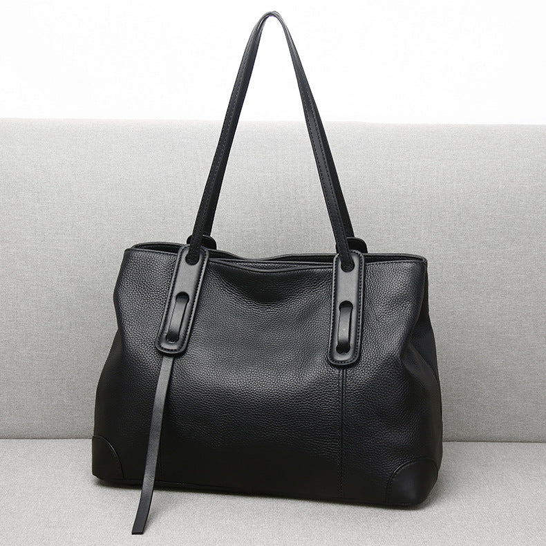 Women Genuine Leather Large Capacity Stylish Handbag for Work & Commute-black-Free Shipping Leatheretro
