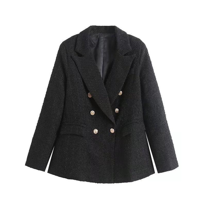 Fashion Double Breasted Blazer Overcoats-Coats & Jackets-Black-XS-Free Shipping Leatheretro