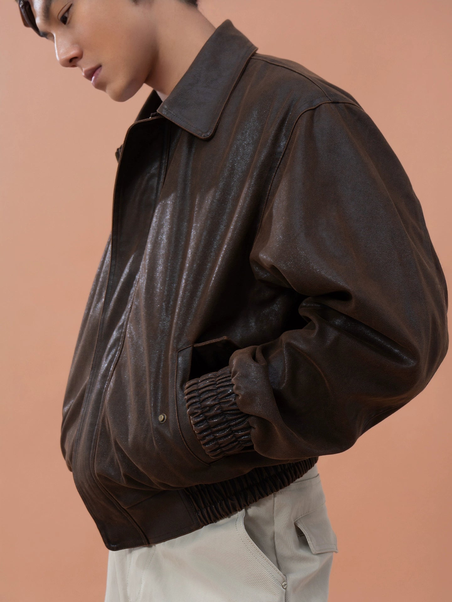 CLP Men's Brown Lapel Vintage Faux Leather Jacket-Coffee-M-Free Shipping Leatheretro