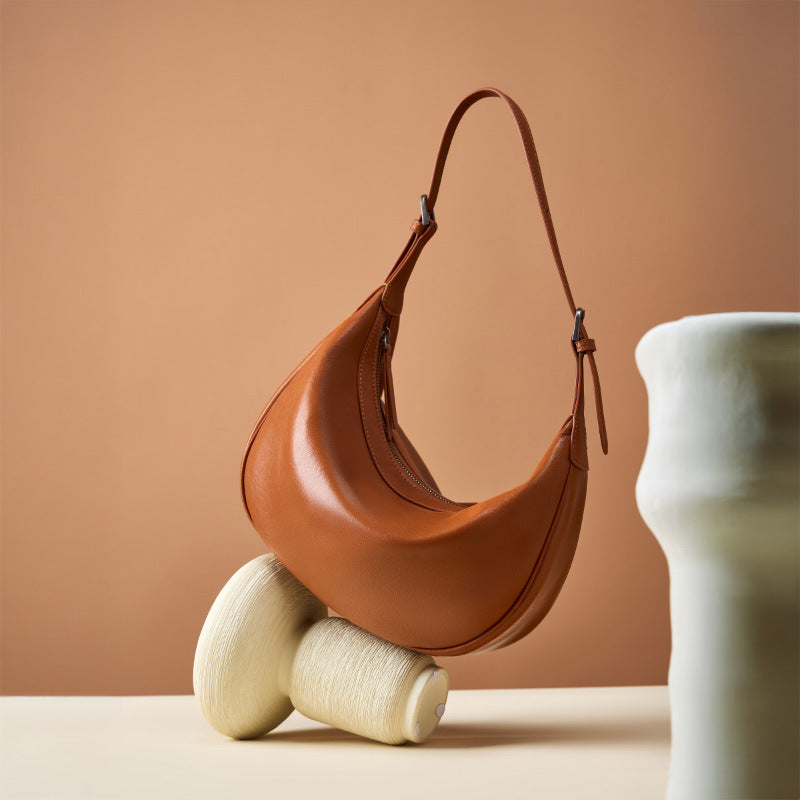 Moon Crescent Hobo Bag – Genuine Leather Large Capacity Shoulder Bag-Hobo Bags-Caramel-Free Shipping Leatheretro