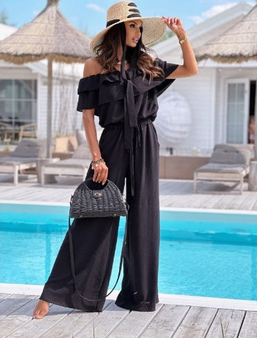 Sexy Off The Shoulder Slim Waist Jumpsuits-suits-Black-S-Free Shipping Leatheretro