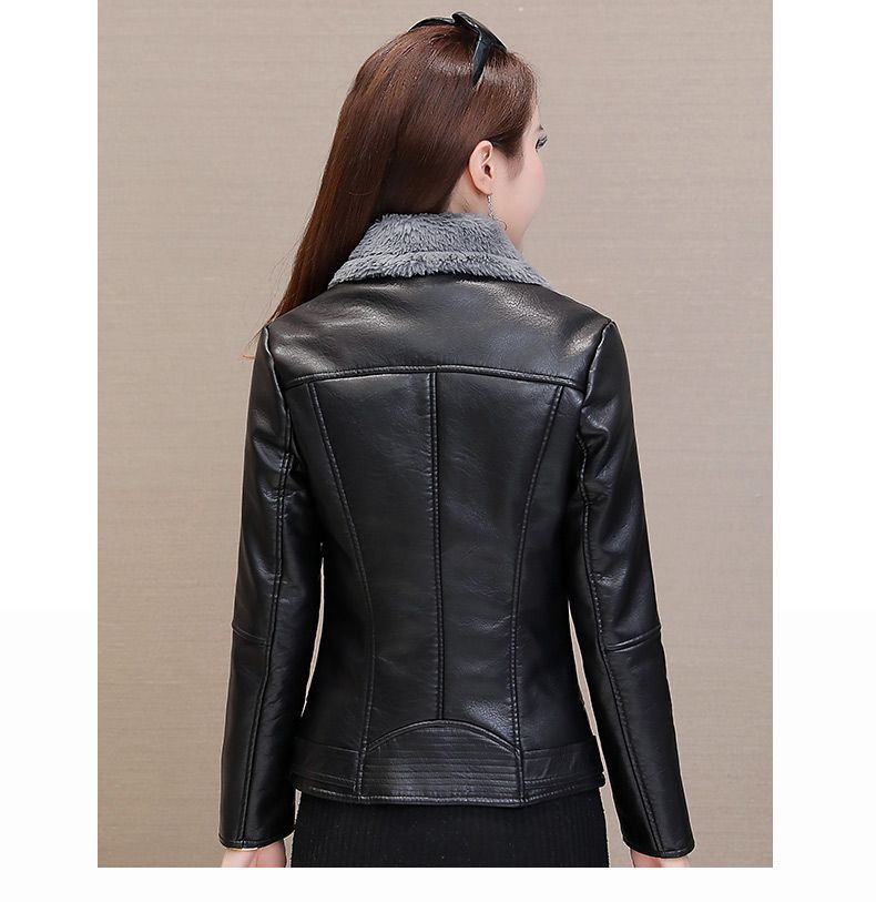 Women's Winter Faux Leather Jacket Thickened Faux Fur Lined-Gray-M-Free Shipping Leatheretro