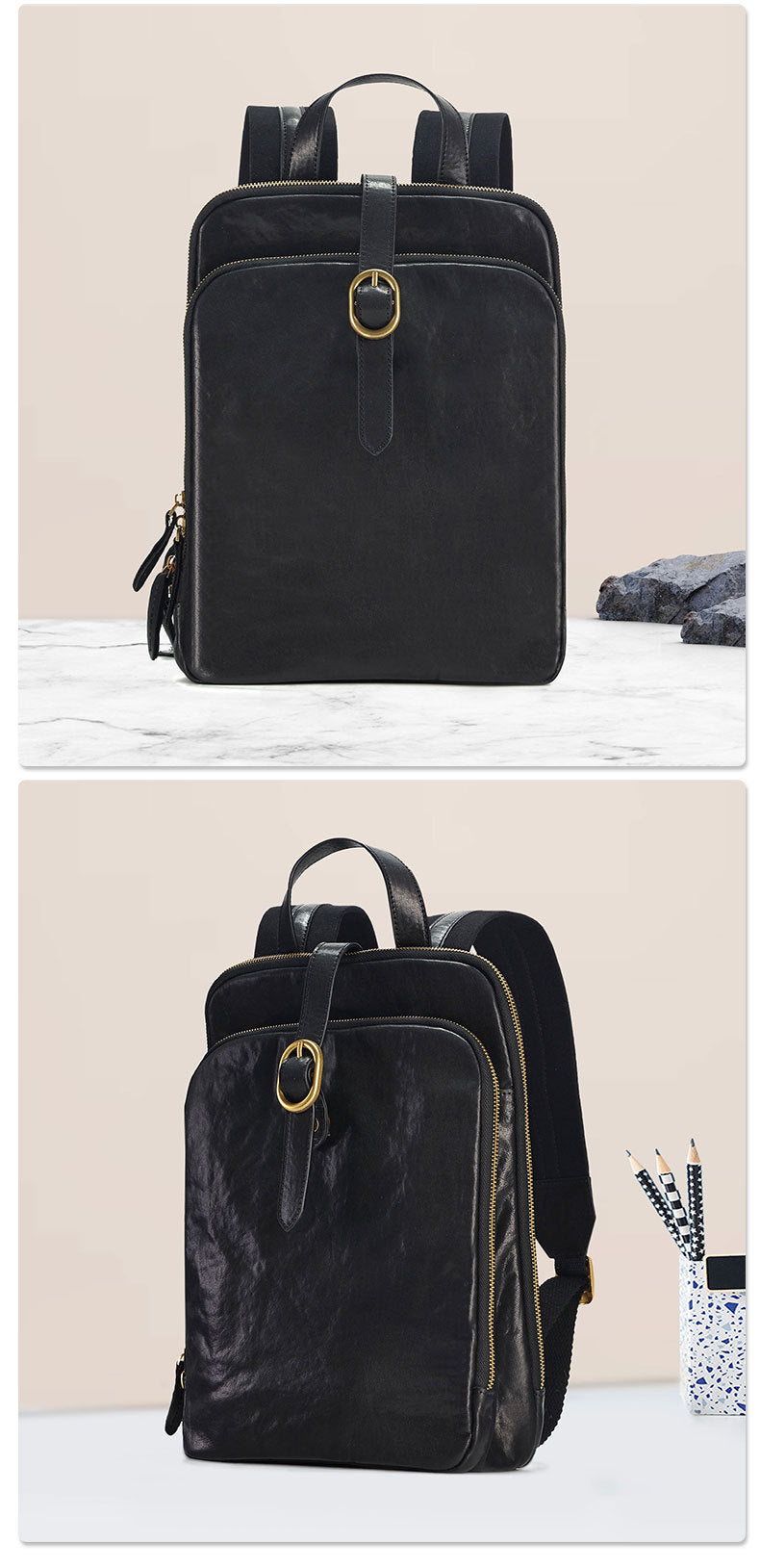 Luxury Vintage Vegetable-Tanned Leather Backpack for Women-Backpack-Black-27*10*36cm-Free Shipping Leatheretro
