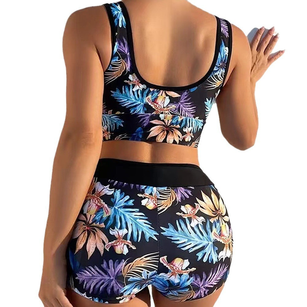 Sexy Floral Print Summer Boxer Swimsuits-Swimwear-Purple-S-Free Shipping Leatheretro