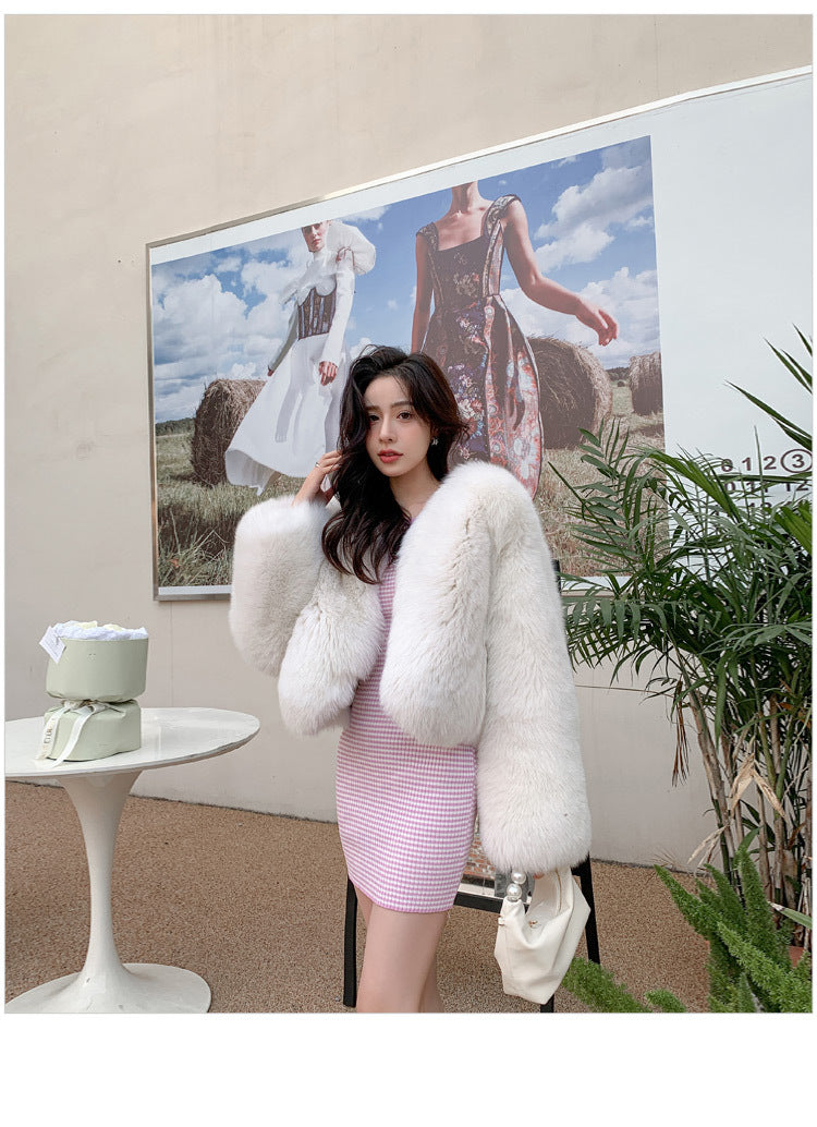 Designed Faux Fox Fur Warm Short Coats-Coats & Jackets-Ivory-S-Free Shipping Leatheretro