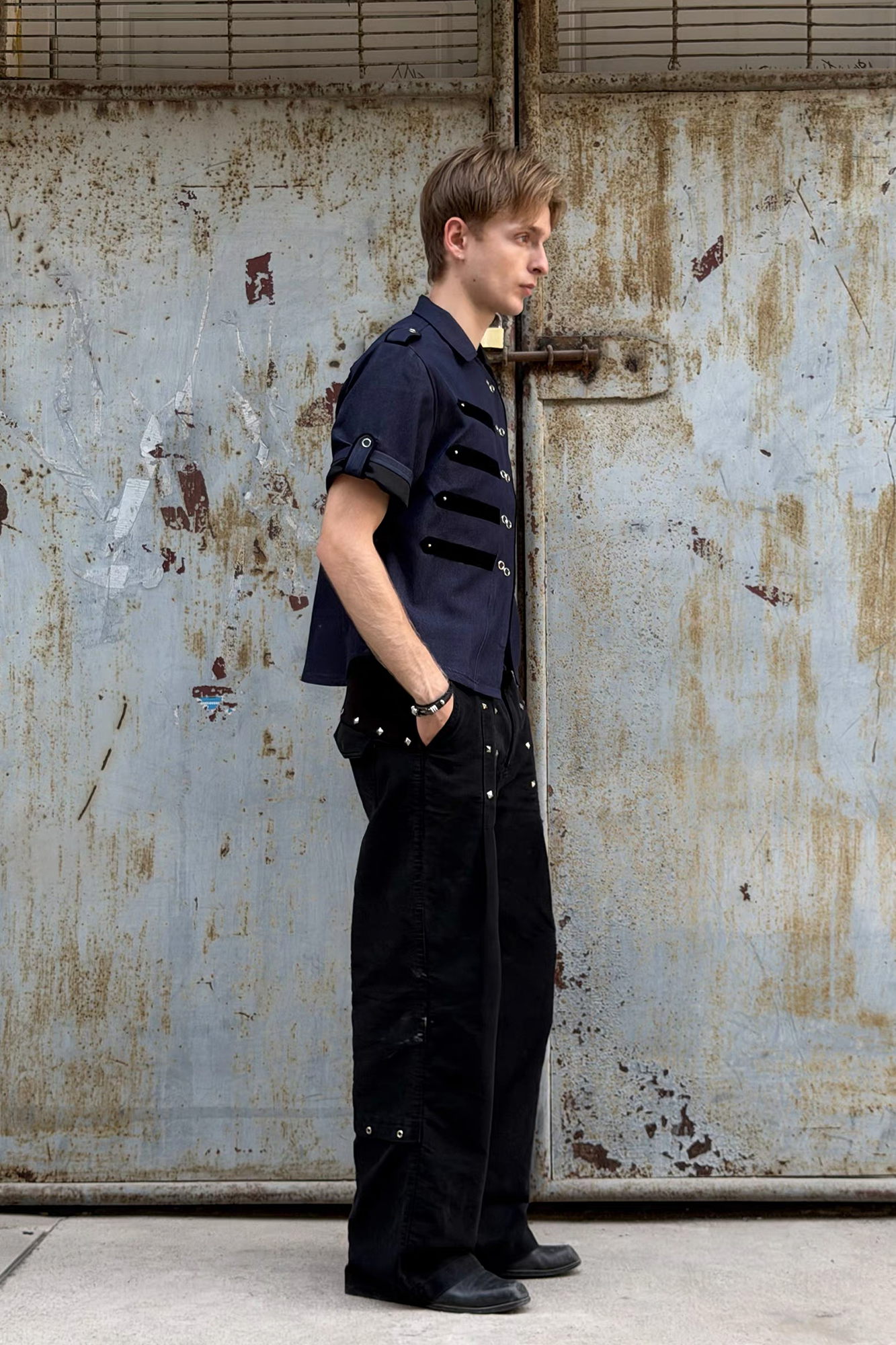 ESAIAS Asymmetrical Rivet-Strap Half Shirt-Half shirt-S-Free Shipping Leatheretro