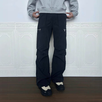 KREATE Crinkled Zippered Cargo Pants-Pants-S-Free Shipping Leatheretro