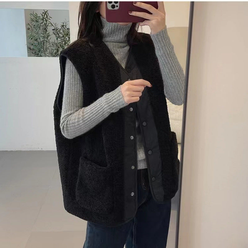 Fashion Women Fleece Warm Vest-Vests-Black-S-Free Shipping Leatheretro