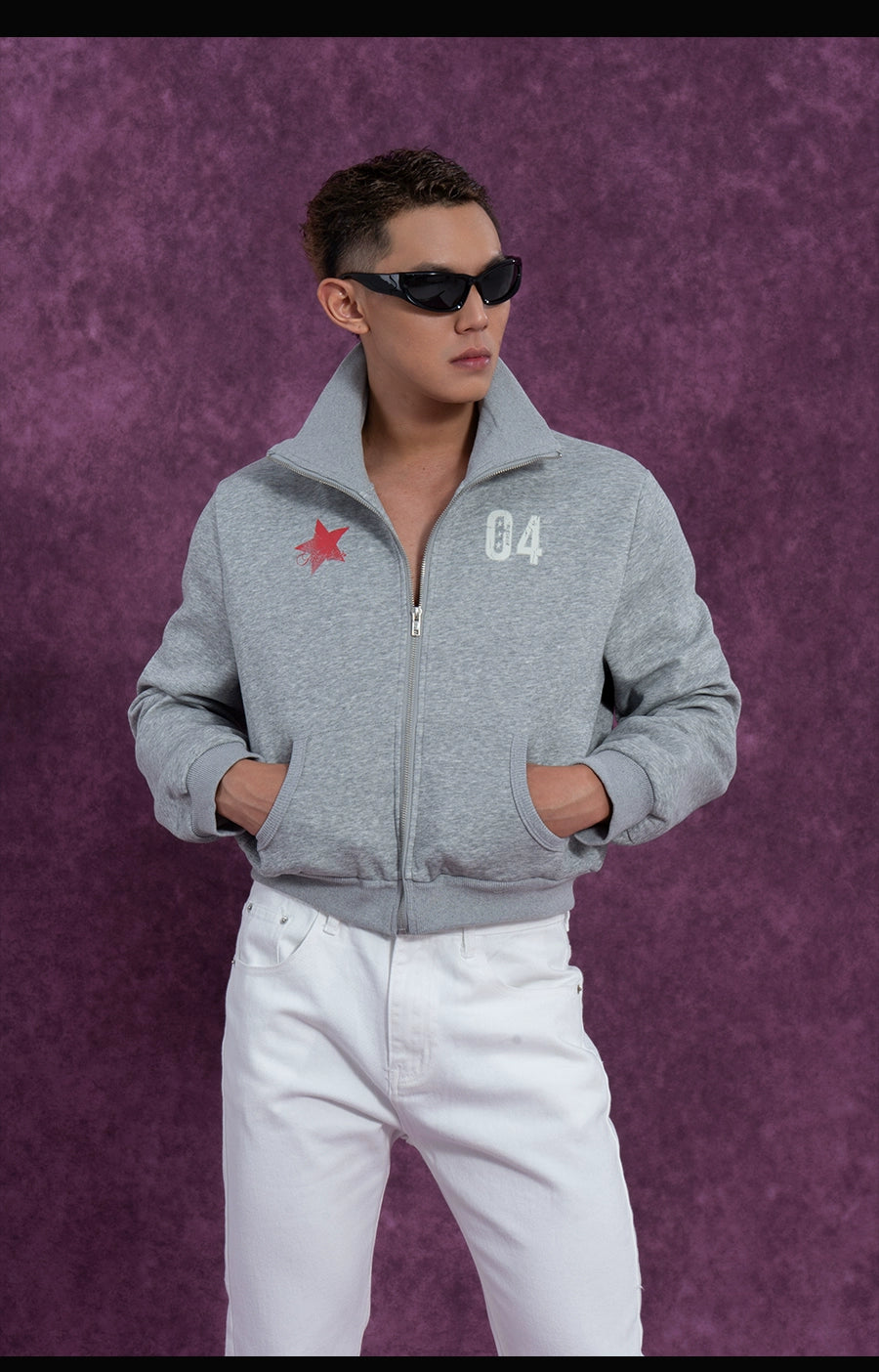 CLP Unisex Cropped Zip-Up Jacket with Print-Black-S-Free Shipping Leatheretro