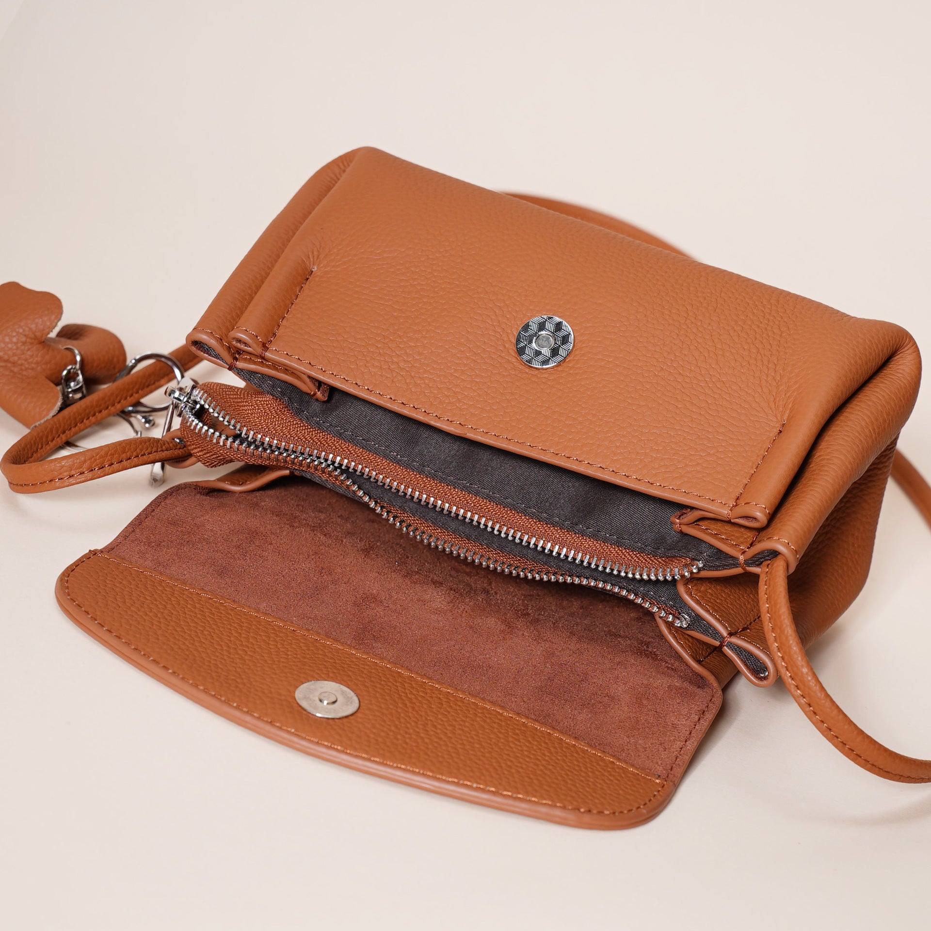 Women's Genuine Leather Crossbody Bag-Apricot-21 cm (L) × 7 cm (W) × 12 cm (H) / 8.3 in (L) × 2.8 in (W) × 4.7 in (H)-Free Shipping Leatheretro