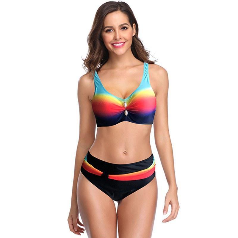 Sexy High Wasit Dot Print Bikini-Women Swimwear-Rainbow-S-Free Shipping Leatheretro