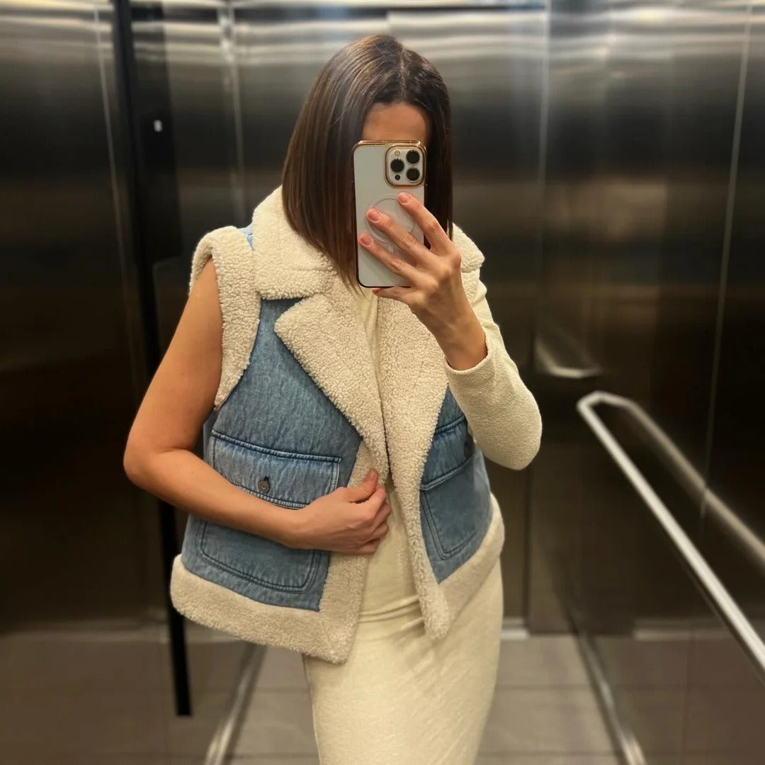 Fashion 2 in 1 Woolen Jacket Vest for Women-vest-Blue-XS-Free Shipping Leatheretro