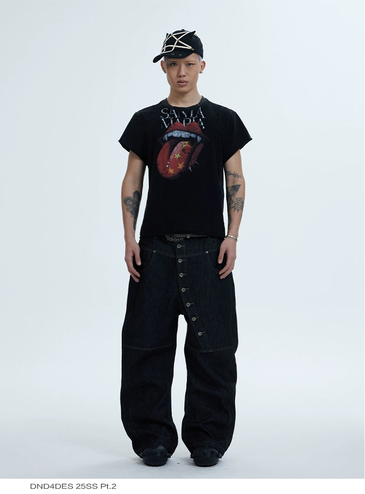 DND4DES Baggy Jeans with Curved Button Fly and Retro Wash-A-XS-Free Shipping Leatheretro