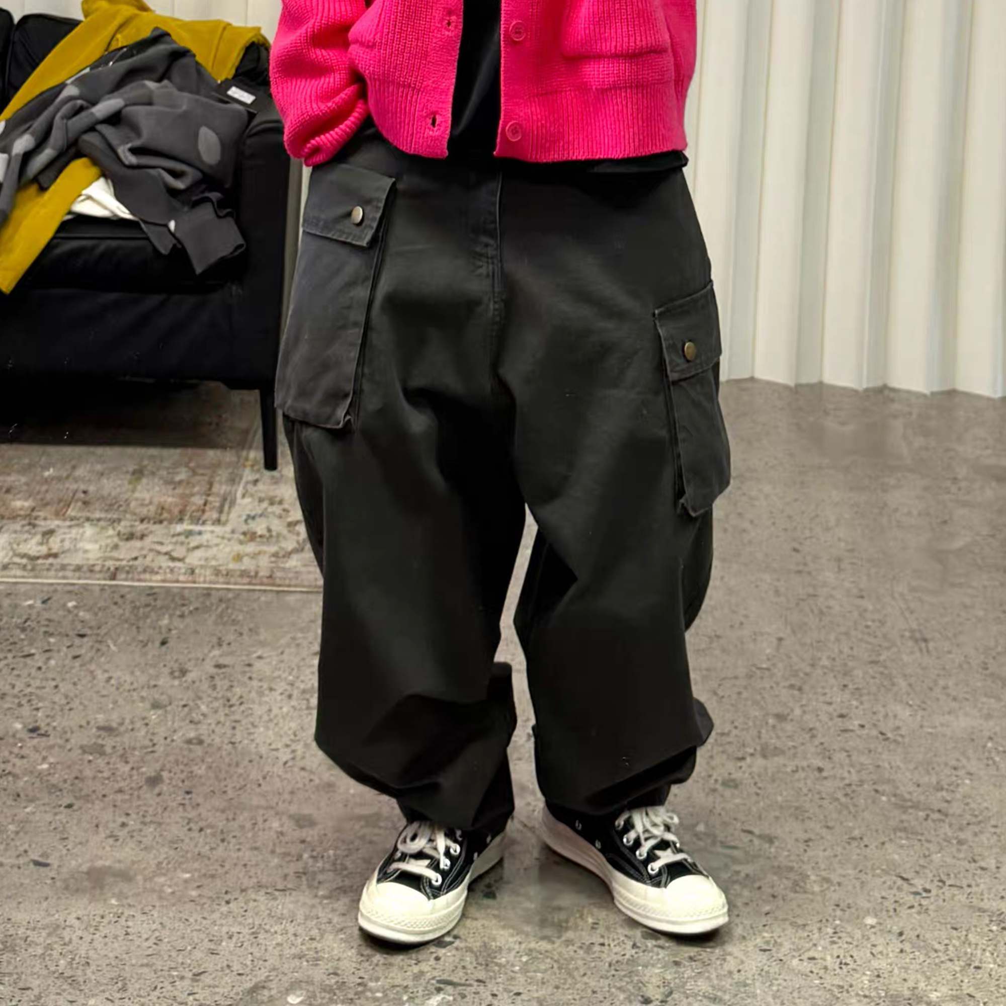 ME DA IGUAL Washed Multi-Pockets Tappered Cargo-Pants-M-Free Shipping Leatheretro