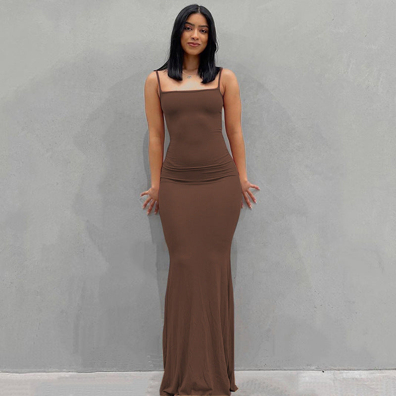 Casual Long Sheath Dresses-Dresses-Khaki-XS-Free Shipping Leatheretro