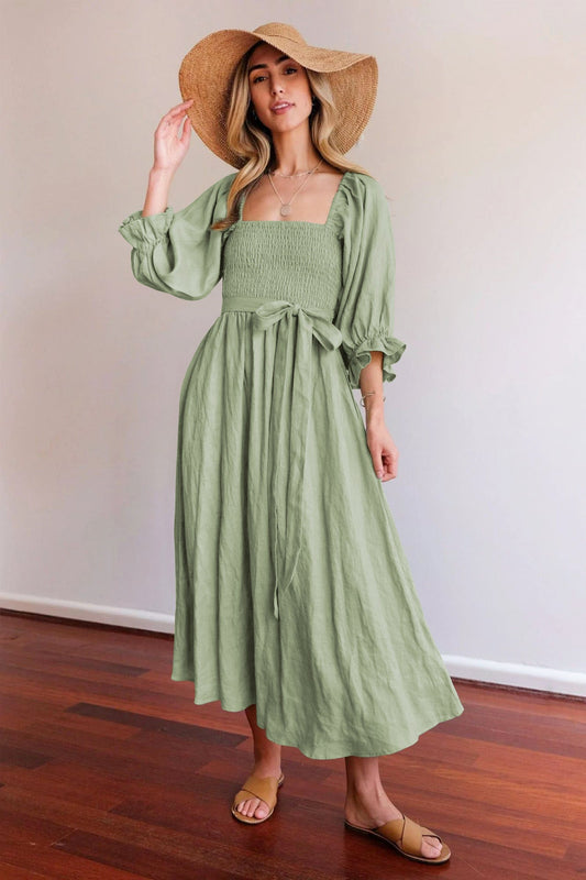 Elegant Long Sleeves Fall Dresses-Dresses-Light Green-S-Free Shipping Leatheretro
