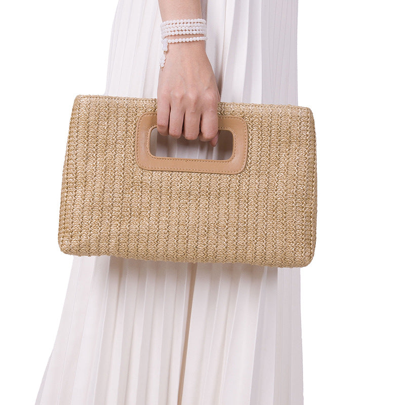 Vacation Style Straw Woven Handbag with Detachable Chain-apricot-29x19x5CM-Free Shipping Leatheretro