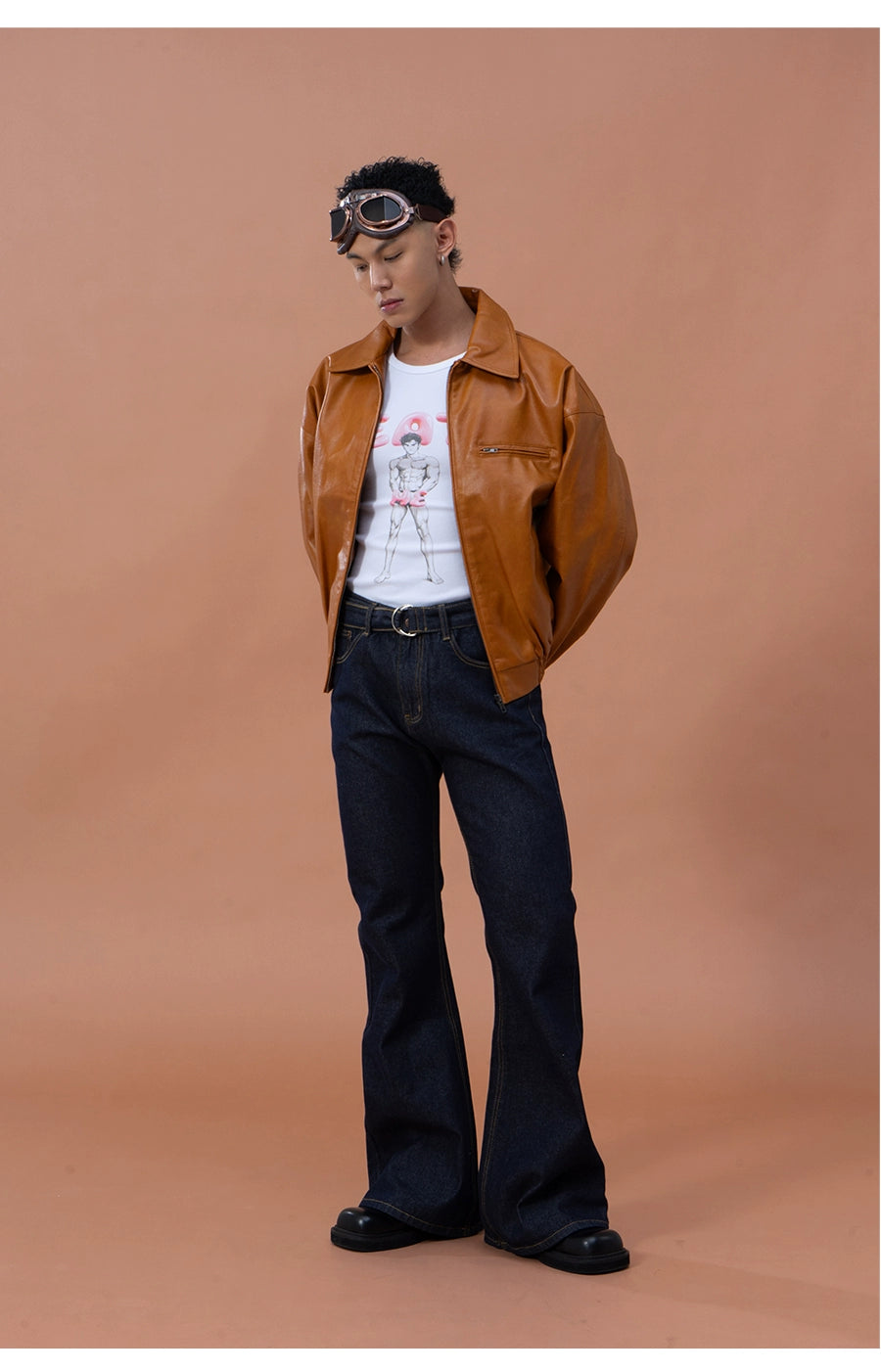 CLP Men Brown Faux Leather Stand Collar Jacket-Brown-M-Free Shipping Leatheretro