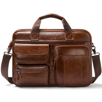Authentic Leather Men's Laptop Briefcase - Ideal for Business Travel and Commuting-Briefcase-Brown-Free Shipping Leatheretro