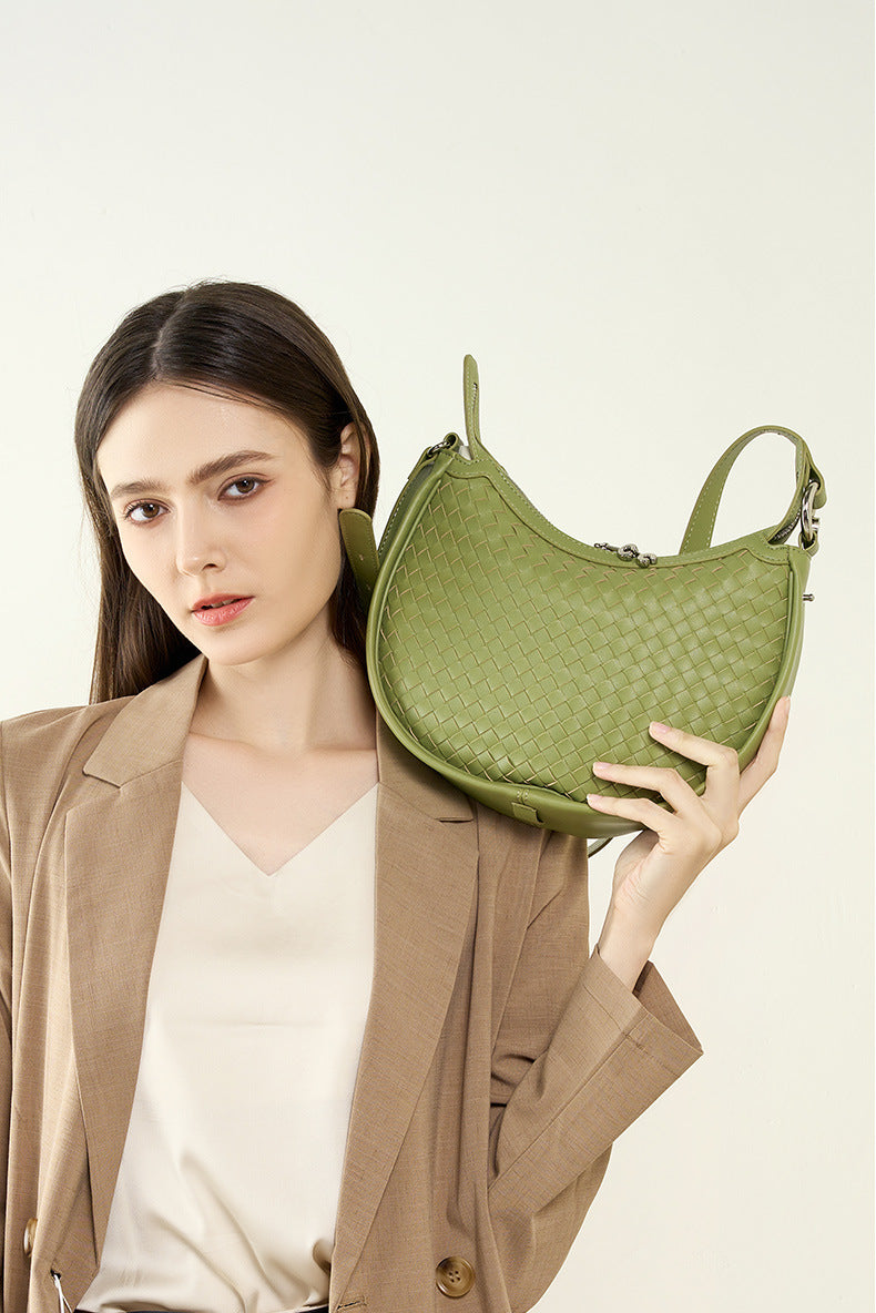Women's Small Leather Woven Hobo Bag-Handbags-Green-Free Shipping Leatheretro
