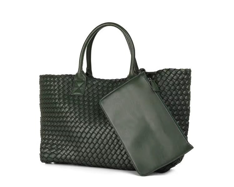 Handwoven Faux Leather Large Tote Bag for Women-White-Free Shipping Leatheretro