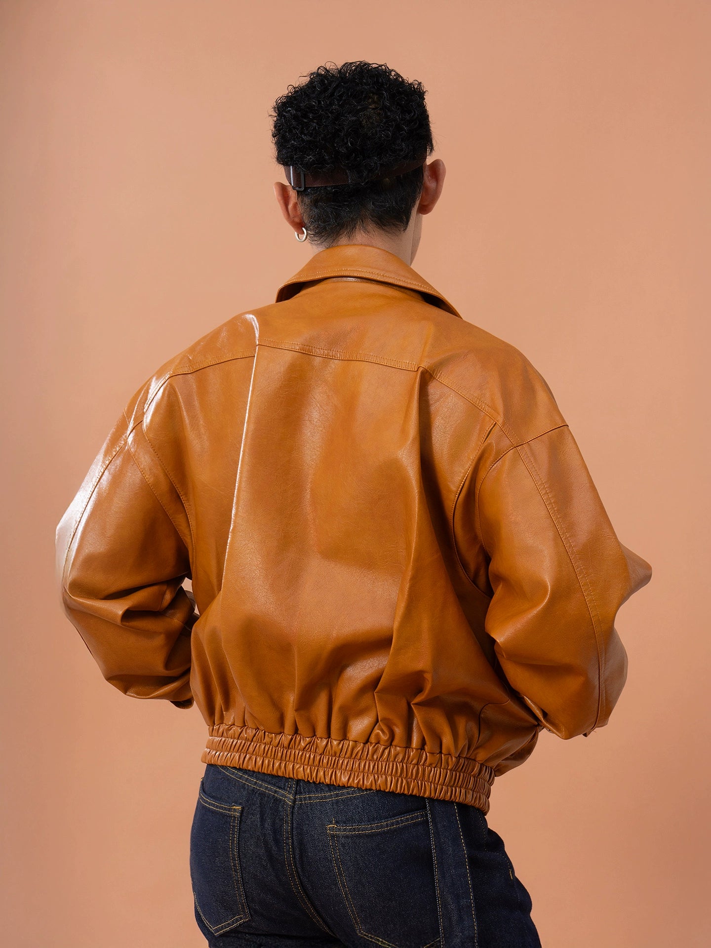 CLP Men Brown Faux Leather Stand Collar Jacket-Brown-M-Free Shipping Leatheretro