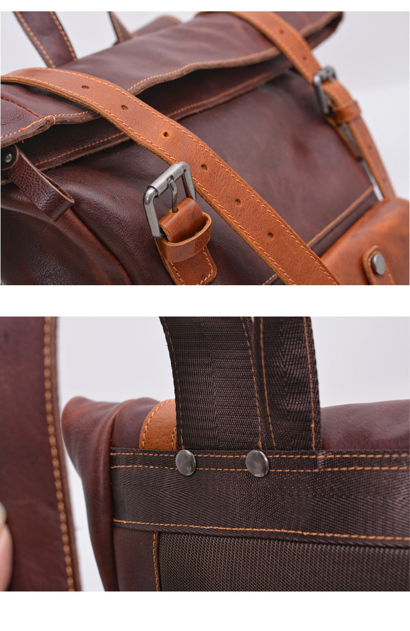 Vintage Men's Backpack – Full-Grain Vegetable-Tanned Leather Rucksack-Backpack-Coffee-Free Shipping Leatheretro