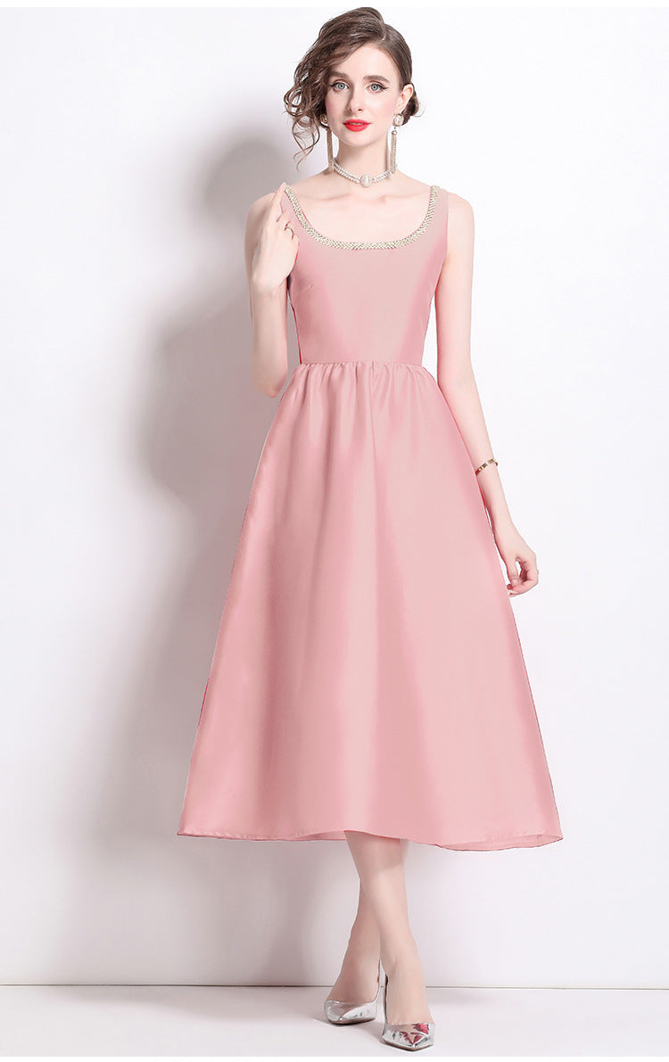 Elegant Square Neckline Sleeveless Dresses-dresses-Pink-2XL-Free Shipping Leatheretro