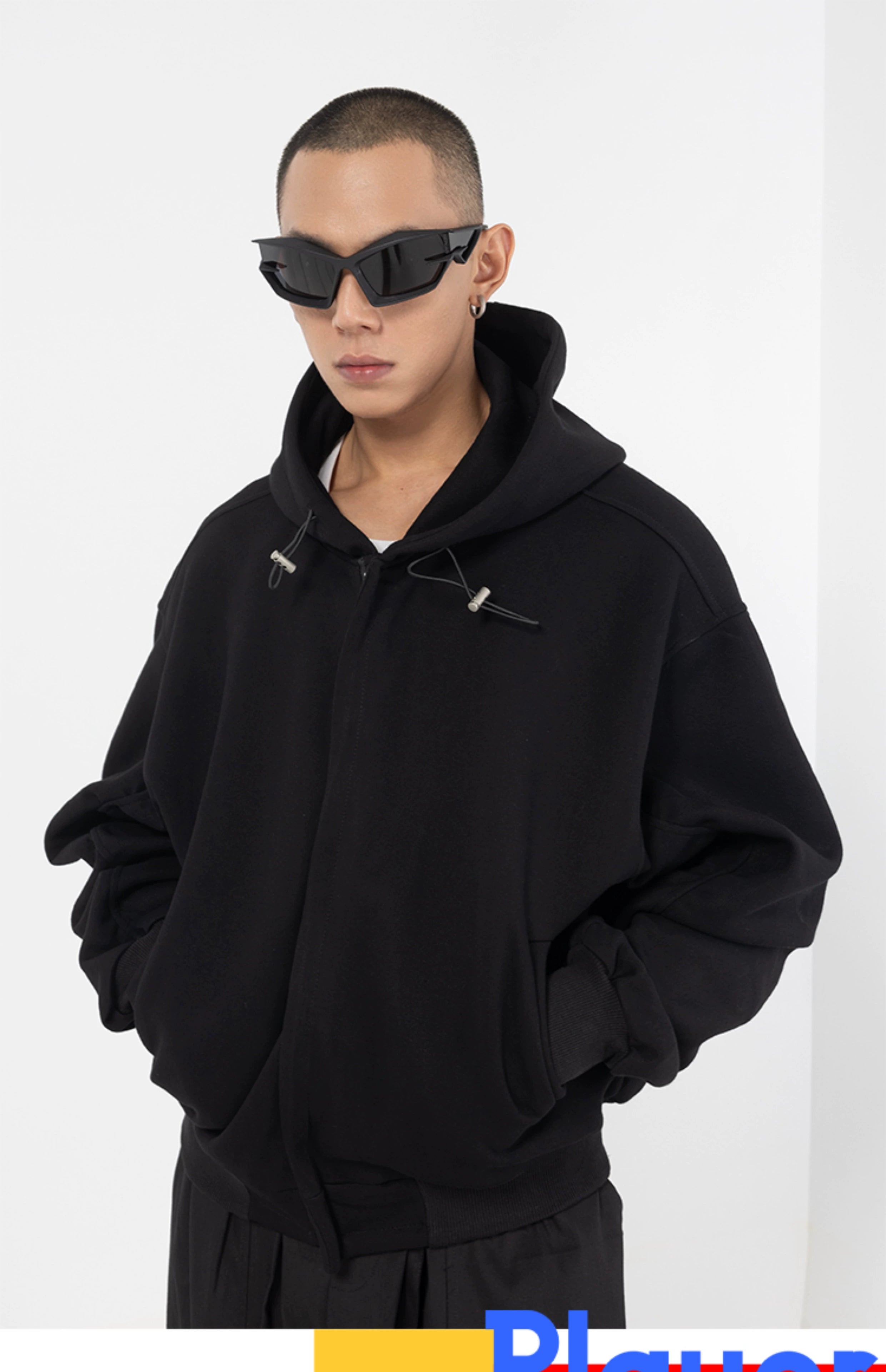 CLP Black & Grey Men's Loose Fit Zip-Up Hoodie-black-S-Free Shipping Leatheretro