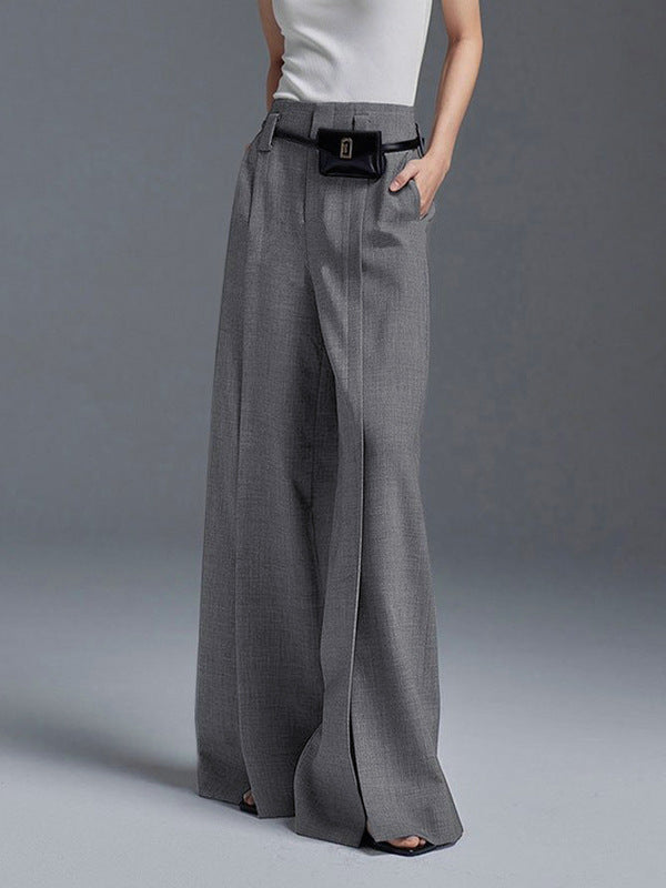 Women High Waist Wide Legs Pants-Pants-Gray-S-Free Shipping Leatheretro