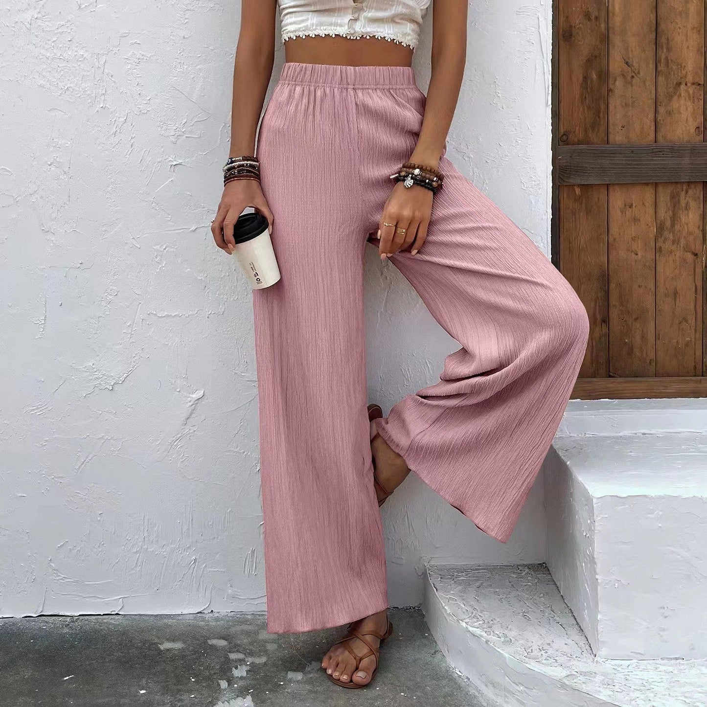 Casual Wide Legs Long Pants for Women-Pants-Pink-S-Free Shipping Leatheretro