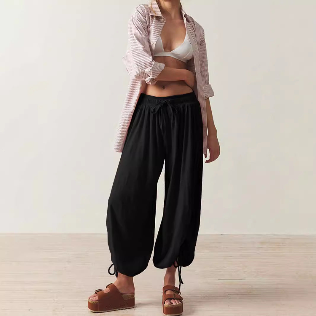 Casual Summer Drawstring Women Pants-Pants-Black-S-Free Shipping Leatheretro