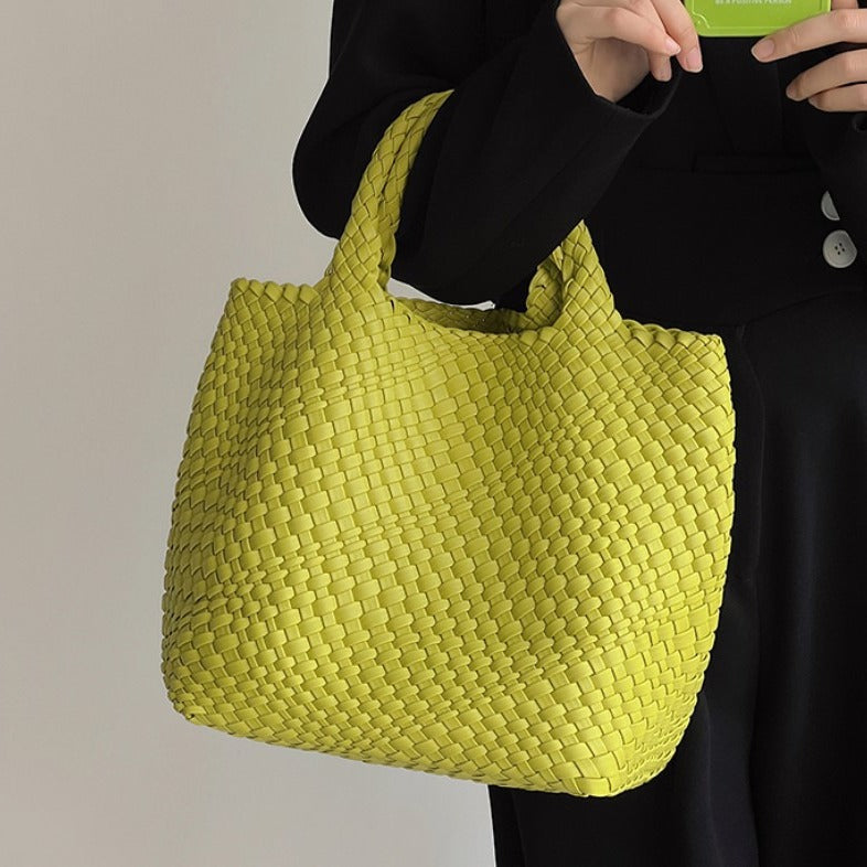 Handwoven Faux Leather Large Tote Bag for Women-Fruit green-Free Shipping Leatheretro