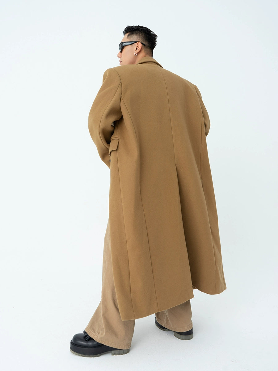 CLP Men's Oversized Wool Trench Coat-Coats & Jackets-Black-M-Free Shipping Leatheretro