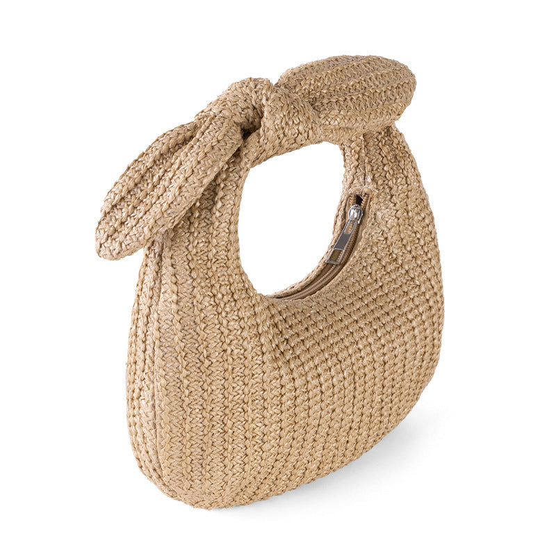 Summer Vacation Style Bow Straw Handbag-Apricot-24X13X5CM-Free Shipping Leatheretro
