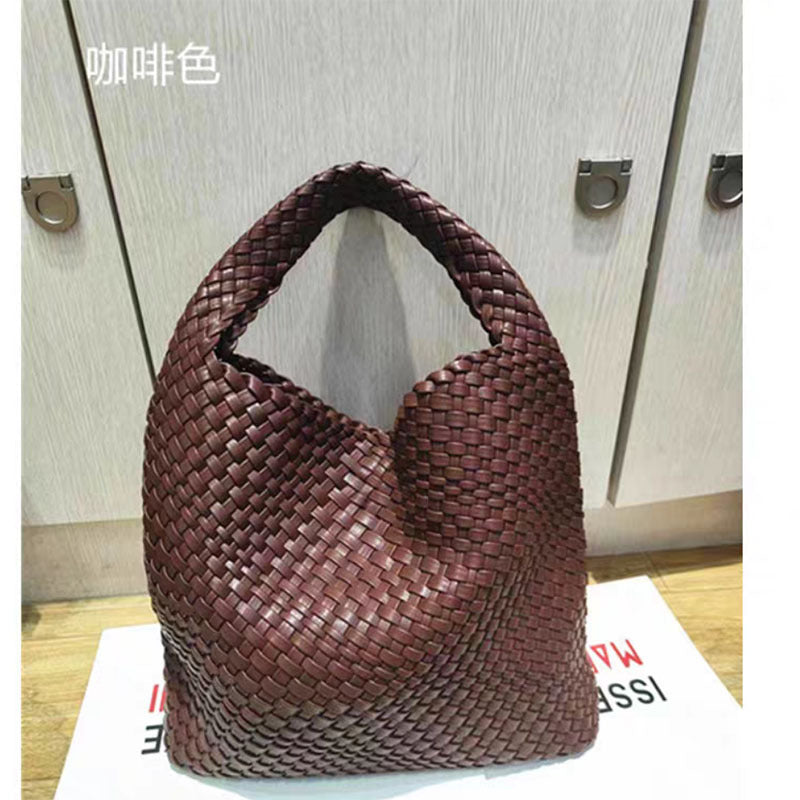 Handwoven Faux Leather Shoulder Tote Bag for Women-Black-Free Shipping Leatheretro