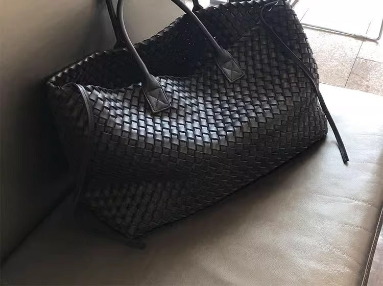 Handwoven Faux Leather Large Tote Bag for Women-White-Free Shipping Leatheretro