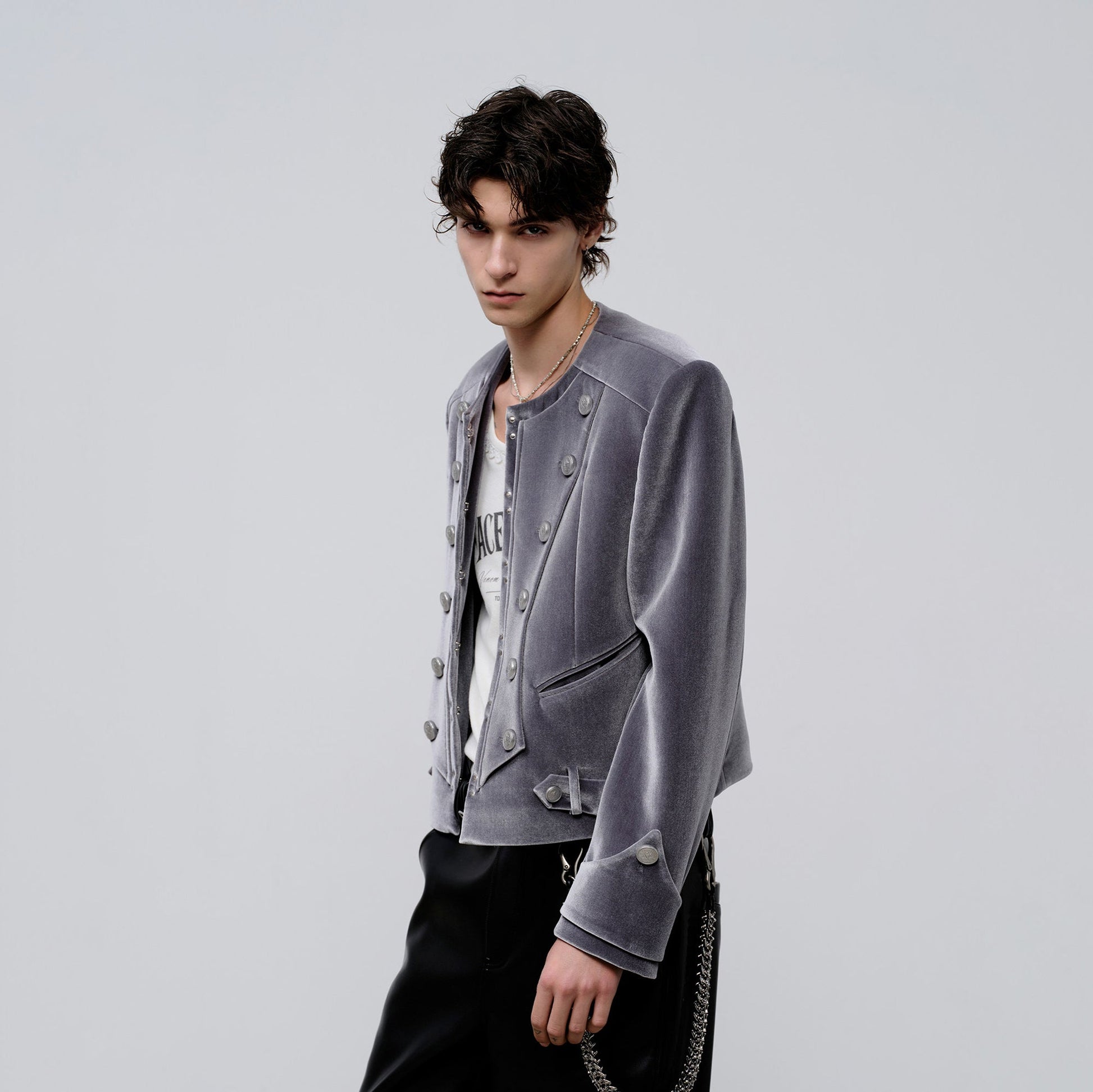 FACEONLAB Velvet Operatic Cropped Jacket Gray-Jacket-M (Preorder)-Free Shipping Leatheretro