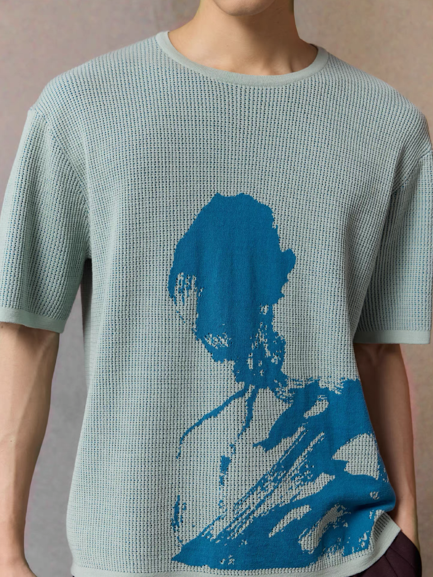 ALVNG AR ANTS Portrait Graphic Open-Knit T Shirt-T Shirt-S-Green-Free Shipping Leatheretro