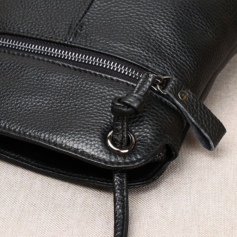 Women's Soft Genuine Leather Bucket Bag-Black Small-Free Shipping Leatheretro