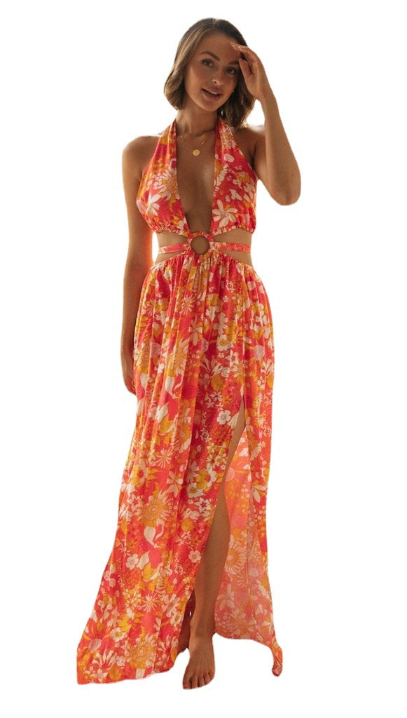 Sexy V Neck Summer Halter Long Dresses-Dresses-Red-S-Free Shipping Leatheretro