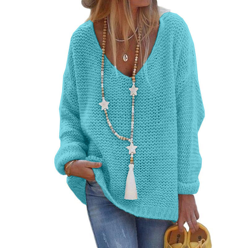 Casual V Neck Knitted Women Sweaters-Sweater&Hoodies-Pink-S-Free Shipping Leatheretro